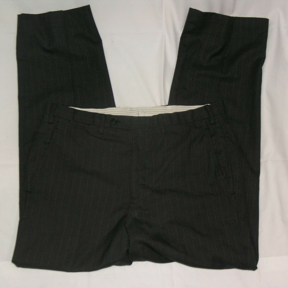 Kiton Striped Charcoal Flat Front Dress Pants W34